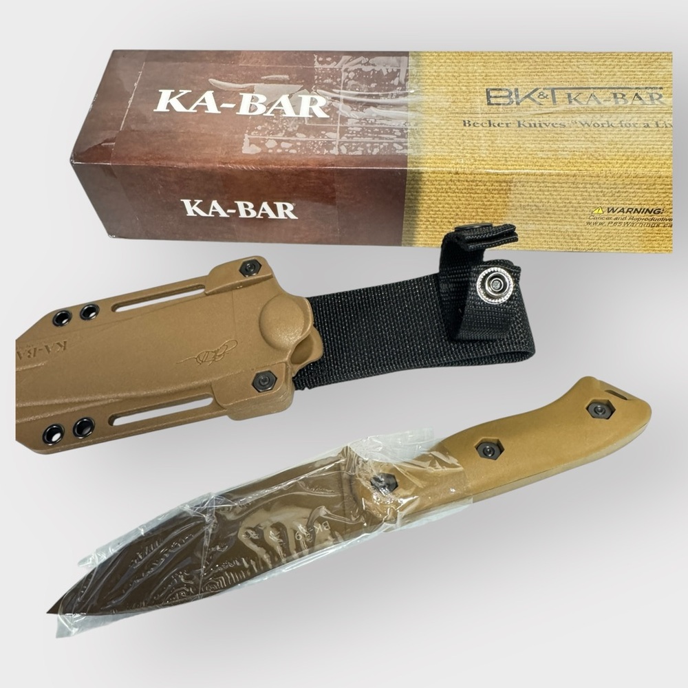 Ka-Bar BK19 Becker Nessmuk BLACK 1095 Steel Fixed Blade 4.3" + Sheath New BOX - Picture 2 of 8